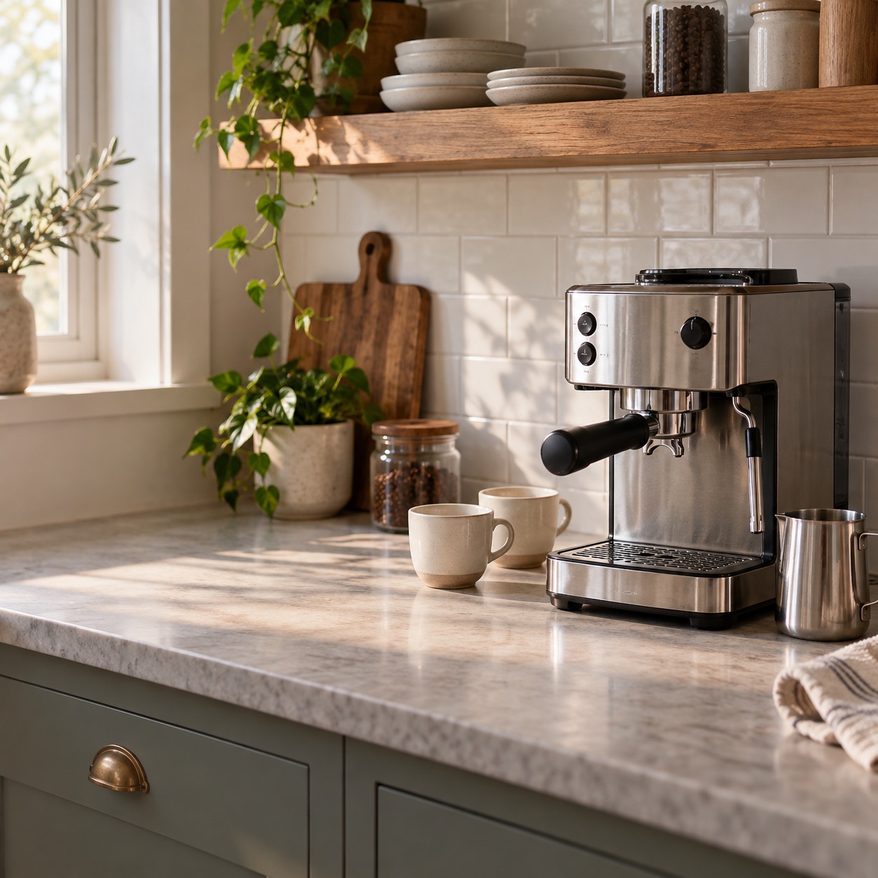 Countertop drink preparation setup with space for an espresso machine