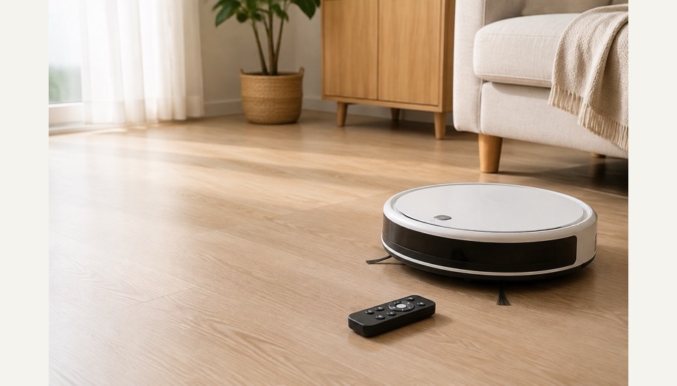 A robot vacuum ready for a simple button-first cleaning routine